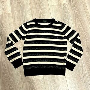 A.P.C Black & Cream Sparkle Striped Crew Neck Long Sleeve Sweater Size Large